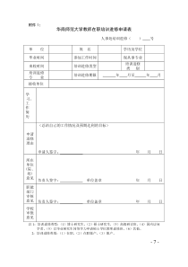 华南师范大学教师在职培训进修申请表协议书2007