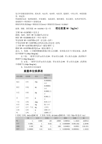 单位换算及相关材料比容重