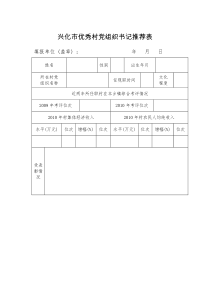 兴化市优秀村党组织书记推荐表(空表)