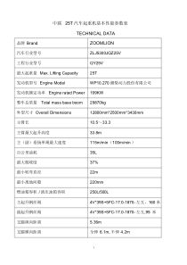 中联25T汽车起重机基本性能参数表