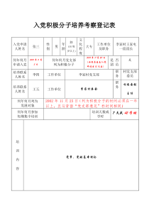 入党积极分子培养考察登记表(填写样本)