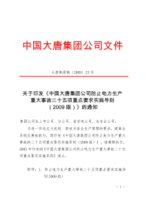 关于印发《中国大唐集团公司防止电力生产重大事故二十五项重点要求实…