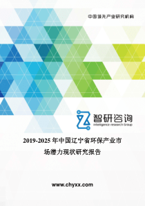 2019-2025年中国辽宁省环保产业市场潜力现状研究报告