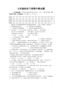 人教版七年级政治下册期中测试题并答案