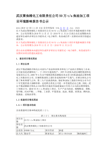 武汉聚焦精化工有限责任公司50万ta焦油加工项目环境影响报告书公示