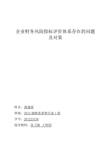 企业财务风险评价体系研究