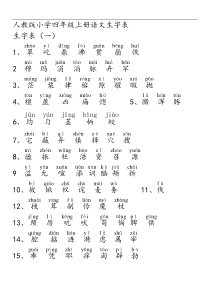 人教版小学四年级语文上册生字表附拼音