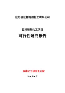 精细化工可研申请报告-20万吨甲醇可研