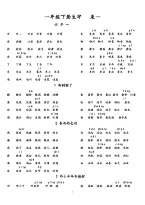 人教版一年级语文下册生字表一表二组词大全