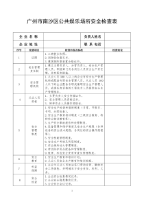 公共娱乐场所安全检查表