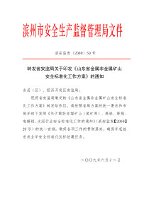 转发省安监局关于印发《山东省金属非金属矿山安全标准化工作方案》