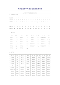 九年级化学中考必须记住的化学用语