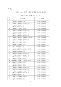 上海市2014年第一批复审高新技术企业名单