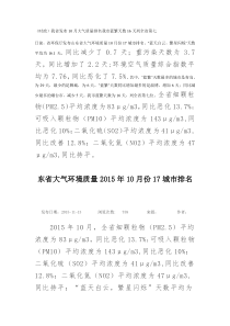 东省大气环境质量2015年10月份17城市排名