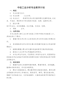 中级工业分析教学计划