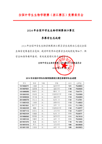 XXXX全国生物联赛浙江省成绩名单