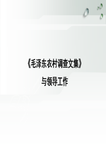 《毛泽东农村调查文集》与领导工作