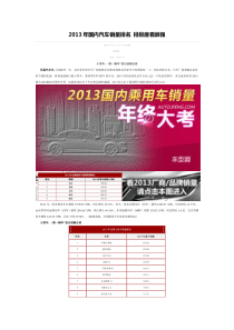 XXXX年国内汽车销量排名