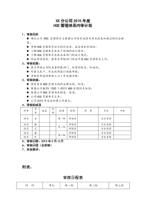 XX公司HSE体系内审计划