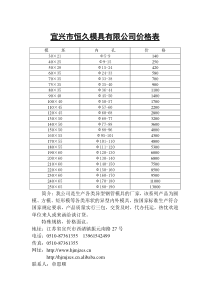 宜兴市恒久模具有限公司价格表