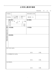 部门用人需求申请表