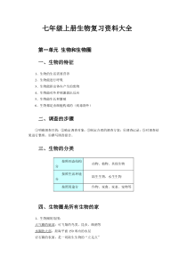 七年级上册生物复习资料大全汇总