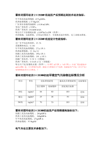 2×350MW机组设计参数汇总