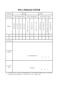 学生工学结合实习评价表