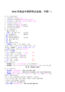 2016年执业中药师考点总结中药一