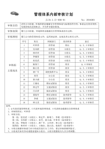 2016年管理体系内部审核计划表