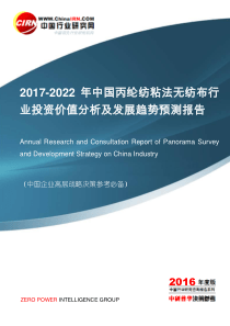 2017-2022年中国丙纶纺粘法无纺布行业投资价值分析及发展趋势预测报告目录