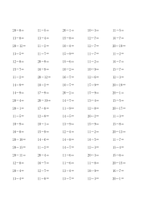 20以内退位减法100题-30套