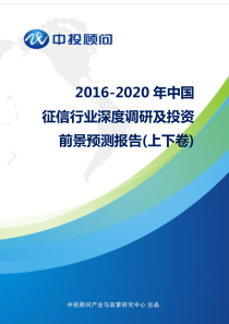 2016-2020年中国征信行业深度调研及投资前景预测报告(上下卷)