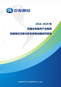 2016-2020年中国生物医药产业集群发展模式深度分析及发展战略研究报告