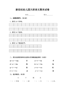 2014年幼儿园大班语文期末试卷升级版