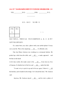 2014年广东汕尾红海湾区张静中学中考英语复习测试题及答案(29)