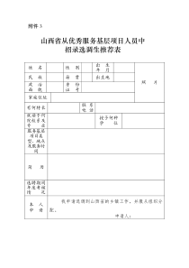 2015山西省从优秀服务基层项目人员中招录选调生推荐表