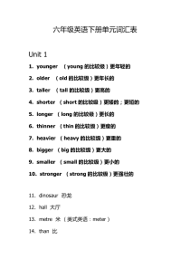 新版人教版六年级英语下册单元词汇表