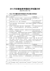 2012年安徽高考化学试卷评析