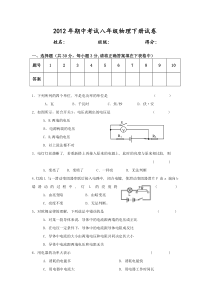 2012年期中考试八年级物理下册试卷