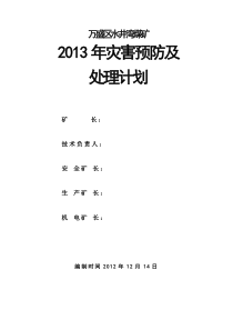 2013年水井湾煤矿灾害预防及处理计划