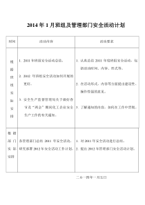 2014班组及管理部门安全活动计划