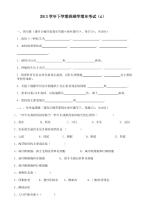 2013学年下学期病理学期末考试(A)