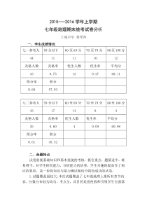 2015-2016年上学期七年级地理试卷分析董翠萍