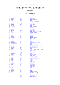 2012年上海初中英语考纲词汇表-最新整理