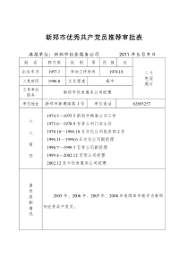 2011优秀共产党员推荐审批表