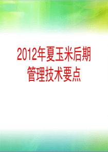 2012年夏玉米后期管理技术要点