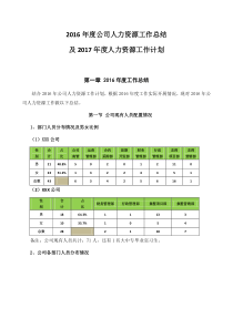 人力资源部年度工作总结及计划范本