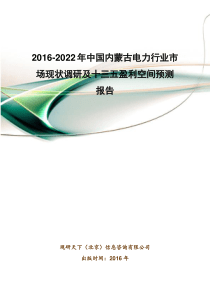 2016-2022年中国内蒙古电力行业市场现状调研及十三五盈利空间预测报告