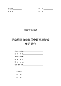 湖南烟草商业集团全面预算管理体系研究